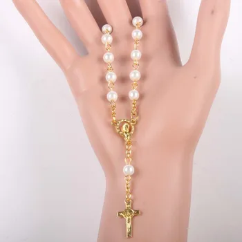 Religinių Derliaus Maldos, Moterų Krikščionių Granulių Grandinės stiklo perlų Karoliukais Religinės Katalikų Rožinio aukso spalvos Apyrankė