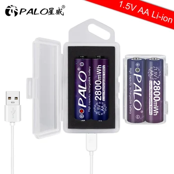 PALO 1,5 v AA Li-ion baterija AA ličio li-ion įkraunama baterija AA 1,5 V 2800mWh su baterija atveju įkrovimas USB AA 1,5 V