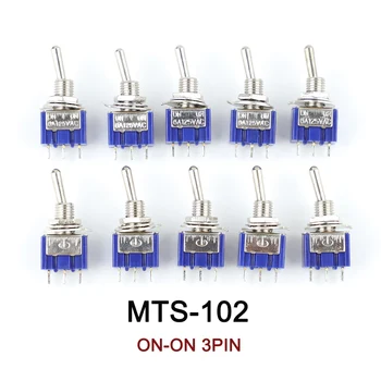 10pc/DAUG Blue Mini MTS-102 3-Pin SPDT APIE-6A 125VAC Perjungimo Jungikliai
