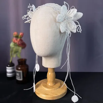 Mados Nuotaka Lankelis Zawalcowany Crystal Pearl Gėlių Hairband Bridal Crown Rankų darbo Rožančiai Vestuvių Priedai diadema mujer
