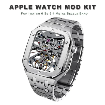 Prabanga Atveju+diržu, Apple Watch Band Serijos 7 45mm Metalo, Nerūdijančio Plieno Apyrankė Correa Apyrankės Už IWatch 6 SE 5 44mm Grupė
