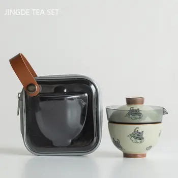 Nešiojamų Keramikos arbatinukas ir Puodelis Nustatyti Boutique Arbatos Rinkinys Kinijos Rankų darbo Kelionės Teaware Gaiwan Užsakymą Drinkware Puodą ir Puodelio