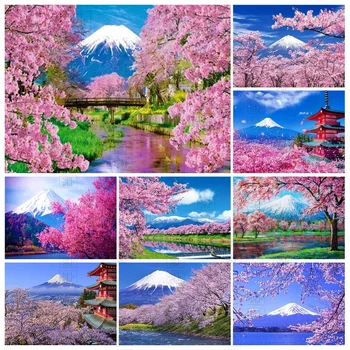 Japonijos Kraštovaizdžio Diamond Tapybos Cherry Blossom fudzijama 5D 