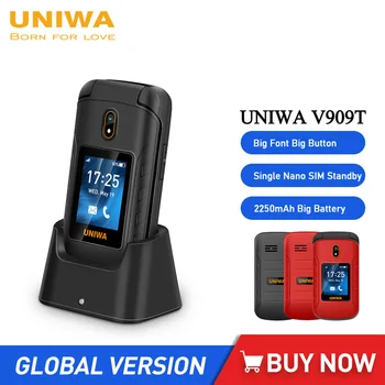 UNIWA V909T 4G Flip Telefonas Dual Ekrano Vieno Nano mobiliųjų Telefonų Didelis paspaudus Mygtuką Mobilus Telefonas Pagyvenusiems 2250mAh rusų Klaviatūra