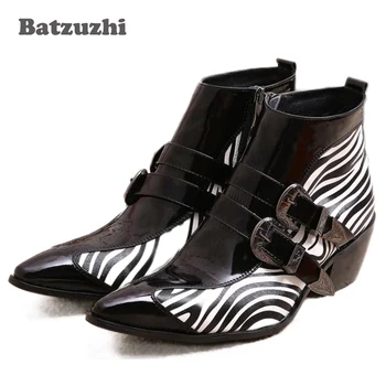 Batzuzhi Japonų Tipo Vyrai Batai 6.5 cm Kulniukai Pažymėjo Tne Sagtis vyriški Odiniai Batai Zebra Juostelės Modelio Odiniai Batai Vyrams