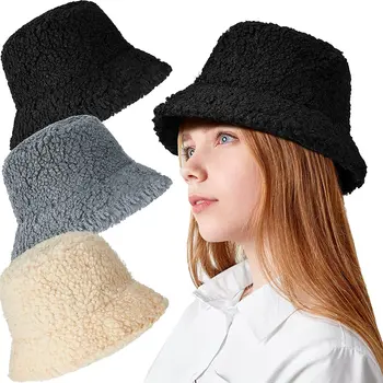 Žiemos Ėriukų Vilnos Dirbtiniais Moterų Skrybėlę Kailio Šilta Moteriška Skrybėlė Dirbtiniais Kailiais Moterų Kibiro Kepurę Lauko Saulės, Skrybėlę, Panama Lady Skrybėlę