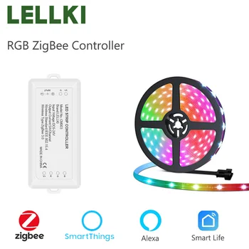 LELLKI ZigBee LED Drivers Šviesos Juostos Valdiklis IP65 Vandeniui 5050 RGB Suderinama Su Tuya Smart Gyvenimo Alexa Plius SmartThings