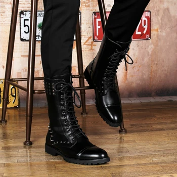 naujas dizainas vyrų atsitiktinis šalies klubą suknelė, ilgi batai juodos karvės oda, kniedės batai rudens-žiemos aukštosios top boot nėriniai-up botas