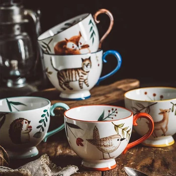 Šiaurės Retro Stiliaus Rankų darbo dažytos Keramikos Kavos Puodelis Teacup Namų Pusryčiai Pieno Puodelis Kavos Puodeliai, Puodelis Ranka-dažytos Gyvūnų Puodelio Vandens