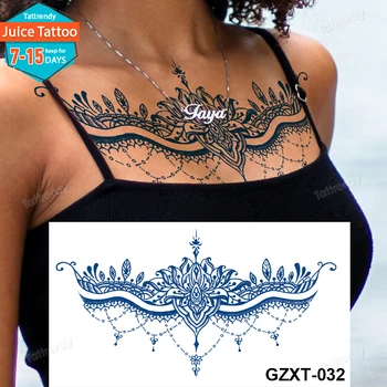 didelis seksualus krūtinkaulio laikinos tatuiruotės krūties krūtinės kūno tapyba natūralios sultys rašalo ilgalaikis tatuiruotė lipdukas mėlynos spalvos nėrinių papuošalai