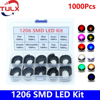 1000pcs/Box SMD LED Rinkinys 1206 Raudona/Geltona/Mėlyna/Žalia/Balta/Orande/UO/Rožinė/Purpie/Warmwhlte led diodų set SMD LED Lempos Karoliukų Rinkinys