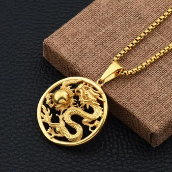 Klasikinis Kinų Stiliaus Išskirtinį Tuščiaviduriai Laimingas Drakonas Signet Pakabukas Karoliai Vyrams Žavesio Mados Pasisekė Amuletas Papuošalai