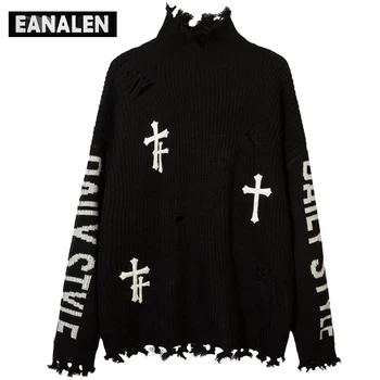 Harajuku retro kutas kryžiaus megzti megztinis vyrų megztinis negabaritinių high street goth tamsiai senatvės-megztinis senelis bjaurusis džemperis