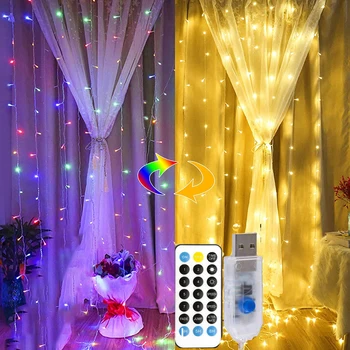 3M LED Užuolaidų Girliandą dviejų Spalvų USB String Žibintai Pasakų Girlianda Su Nuotolinio Kalėdų Vestuvių Šventės Dekoracija Namuose