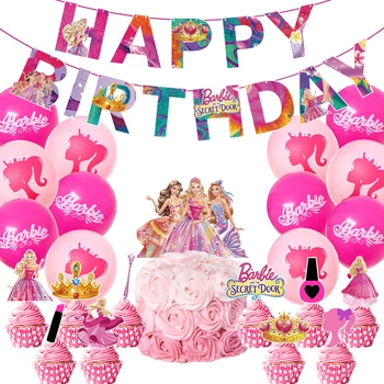 JOLLYBOOM Princesė Barbie Temą Gimtadienio Dekoruoti Rožinės spalvos Balionais Reklama Tortas Toppers Merginos Gimtadienio Prekes