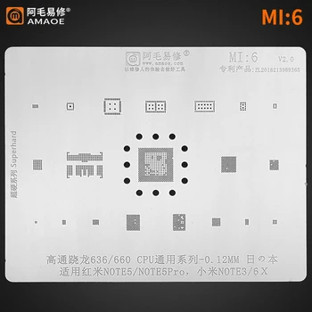 Amaoe Mi6 BGA Reballing Trafaretas Už Redmi 5 Pastaba 5pro Xiaomi Note3 6X SDM660/SDM636 CPU, RAM POWER WIFI GARSO IC Chip Plieno tinklas