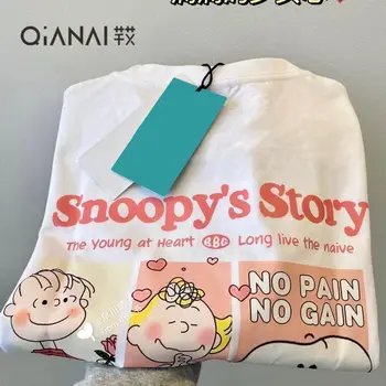 2022 Mielas Snoopy T-Shirt Prarasti Didelio Dydžio Vasaros Round Kaklo Print trumparankoviai M-4Xl Kawaii Anime Pliušinis Girl Marškinėliai Dovana