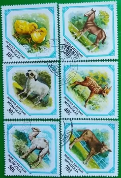 6 VNT, Mongolija Pašto Antspaudo,1982,Gyvūnų Antspaudų,Naudojamų su Pašto Ženklu