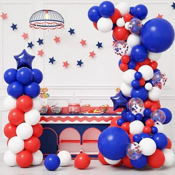 140 vienetų raudonos, baltos ir mėlynos tėvynės balionų girliandą nustatyti liepos 4 beisbolas, buriavimas apdailos berniukas gimtadienis
