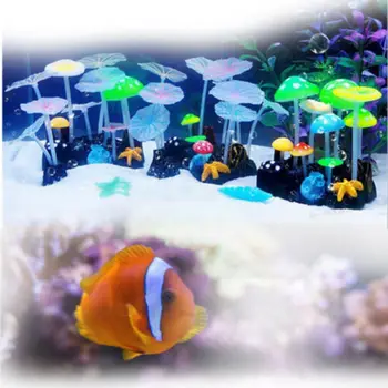 9X Gyvis šviesos Liuminescencinės Grybų, Augalų Kraštovaizdžio Dirbtinis Dekoro Akvariumo Žuvų Bakas Augalai Lotus Lapų