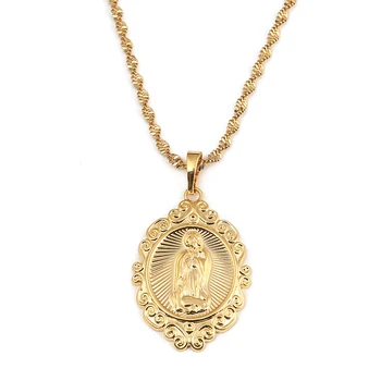 Aukso Spalvos Pasisekė Mergelės Marijos Pakabukas Karoliai Religinių Jewely Moterų Krikščionybė Papuošalai