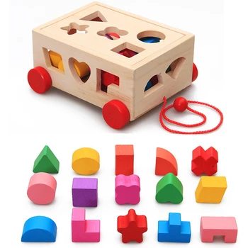 Montessori Formos Rūšiavimo Žaislai, Mediniai Traukti Palei Automobilio Formos Rūšiavimo Atitikimo Blokuoja Lauke Vaikai Žvalgybos Švietimo Žaislai Vaikams