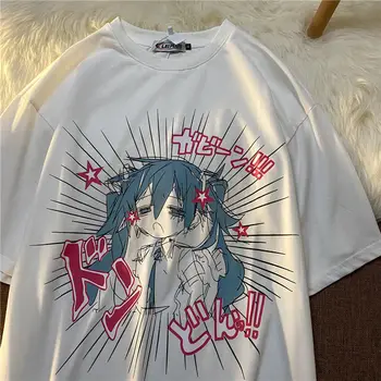 Moterų marškinėliai Y2K Kawaii Anime Derlius Atsitiktinis Negabaritinių marškinėliai Moteriška Harajuku Vasaros Mados Trumpas Rankovės O-Kaklo Drabužius Viršūnės