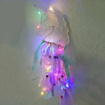 LED žibintai Vienaragis dream catcher rekvizitai Sienos kabantys papuošalai Blizgučiai unicornio Vaikams gimtadienio dekoracijas, Baby shower švyti