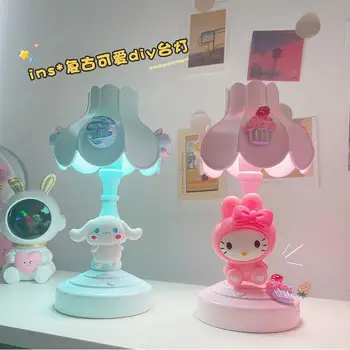 Sanrioed Anime Cinnamoroll Melodija Hello Kitty Cartoon Vaikų Nakties Šviesos Kawaii Stalo Lempa Gimtadienio Dekoro Naktiniai staleliai, Lempa
