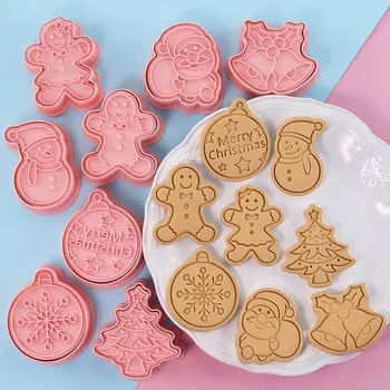8 Vnt./rinkinys Cookie Cutters Plastikiniai 3D Kalėdų tema Animacinių filmų Pressable Sausainių Sluoksnį Sausainių Antspaudas Virtuvėje, Kepant Konditerijos Bakeware