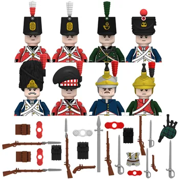 20PCS Karinės Duomenys Napoleono Karai Blokai prancūzijos Dragūnų Britų Fusilier Šautuvai Bagpiper Ginklų Plytų Žaislai Dovana