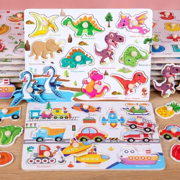 Montessori Medinių Žaislų, Animacinių filmų Gyvūnų Dinozaurų Medienos Įspūdį Kūdikių Ankstyvojo Mokymosi Švietimo Dėlionės, Žaislai Vaikams
