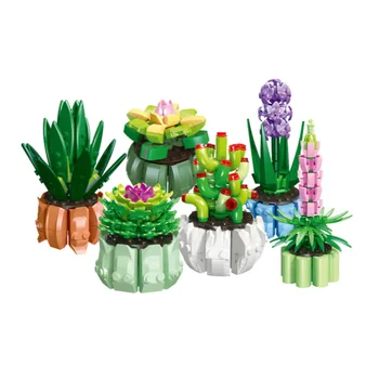 6Pcs SS Succulents Vazoninių Gėlių, Statyba Blokai Ornamentai, Gyvūnų Surinkimo Plytų Žaislai Mergaitėms Dovanų