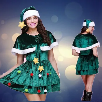 Cosplay Kalėdų Eglutė Kostiumas Kalėdų Kostiumas moterims Kalėdų šalis suknelė, kostiumas su skrybėlę nemokamas pristatymas hotsale 2019 naujas