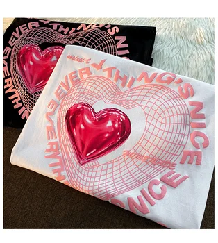Kūrybinės meilės laišką širdies Pora T-shirt Moterims, Mielas trumpomis Rankovėmis Viršūnes 2022 M. Vasarą Ins Prarasti Atsitiktinis Moterų Tee Marškinėliai Moterims