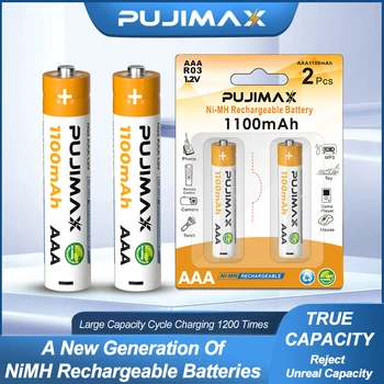 PUJIMAX 2vnt 1.2 v AAA tipo Baterijas 1100mAh Nimh Įkraunamos Baterijos, Baterijų Įkroviklis AAA Ni-MH Baterijas Naujausias