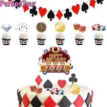 Pokerio Tortas Topper Las Vegase Žaisti Kortelės Lustas Dice Games Kazino Tortas Dekoro Žaisti kortų Žaidimų Teminius Gimtadienio Prekes