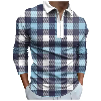 Vyrų Polo Marškinėliai spalvų Mados Prarasti Atlapas su Užtrauktuku 3D Skaitmeninis Spausdinimas Long Sleeve Top Marškinėliai Marškinėliai Viršuje vyrų drabužiai.