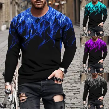 Vyriški Marškiniai 3D Spausdinimo Raundo Kaklo Atsitiktinis Gaisras Spausdinti Marškinėliai Visų Rungtynių ilgomis Rankovėmis Pavasario Viršuje Atsitiktinis Plius Dydžio Trišakius Viršūnes рубашка
