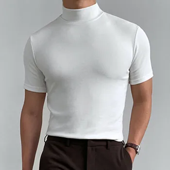 Vyriški ploni marškinėliai kieto spalvų aukšta apykaklė aukšta apykakle trumpas rankovės gatvės fitneso atsitiktinis vyrų 2022 atsitiktinis liemenė