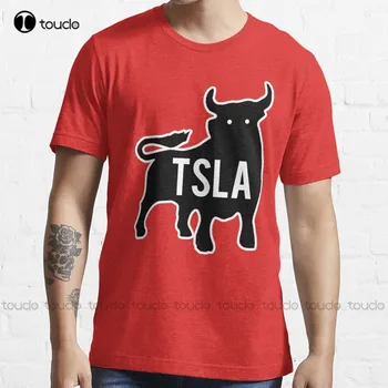 Tsla Bull - Tesla Akcijų Elon Musk Tendencijos T-Shirt Marškinėliai Berniukams Tee T Shirts, Skaitmeninis Spausdinimas Kvėpuojantis Medvilnės Hip-Hop