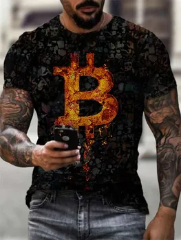 2022 Nauji vyriški trumpomis Rankovėmis Negabaritinių Harajuku Atsitiktinis Bitcoin Spausdinti Marškinėliai Populiarus Quick Dry T-Shirt
