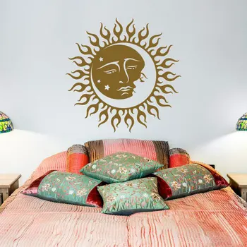 Saulės Ir Mėnulio Etninės Simbolis Siena Lipdukas Vinilo Meno Namų Dekoro Kambarių Bendrabučio Mandala Lotoso Gėlė, Lipdukai Nuimamas Freskomis YD82