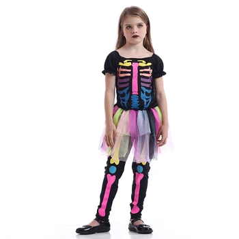 Skeletas Kostiumas Mergaitėms Halloween Baisu Kaulai Spalvinga Suknelė Vaikai Karnavalas Cosplay Šalies Dvasios Apranga Vaikas