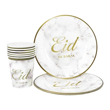 Eid Mubarakas Marmuro Modelį, Vienkartiniai Indai, Popieriniai Plokštė Taurės Reklama Ramadanas Kareem Apdailos Islamo Musulmonų Festivalis Supplie