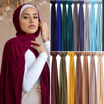 Mados Modalinio ir Medvilnės Jersey Hijab Šalikas Ilgas Musulmonų Skara Paprastas Minkštas Turbaną Kaklaraištis Galvos Apsiaustas Moterų Afrikoje Lankelis 170x60cm