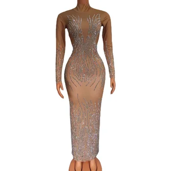 Sparkly Sidabro Cirkonio Ilga Suknelė Lady Vakarą Prom Įžymybė Šalis Gimtadienio Suknelės Moterims Etape Kostiumas Parodyti Dėvėti