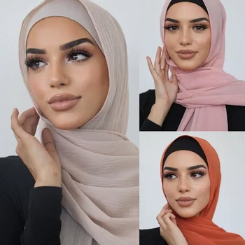 Naujo Dizaino Vingiuoti Krepo Šifono Hijab Šalikas Rait Moterų Paprastas Šalikas Musulmonų Mados Hijabs Wrap Skarelė Šalikai Turbaną