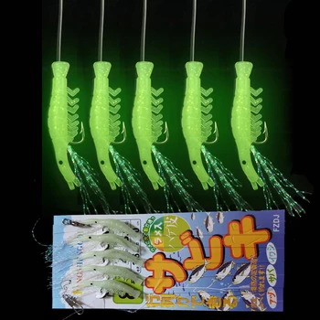 Krevečių string kablys su 5 Kabliukais Minkštos Šviesos modeliavimo Širdys Netikrą Suvilioti Jaukų Liuminescencinės Krevečių Žvejybos Masalas Sabiki Platformoms