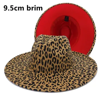Fedora skrybėlę 9.5 cm didelis kraštų naujas leopard print modelio dviejų spalvų leopardas spausdinti top hat plokščių kraštų pora skrybėlę džiazo skrybėlę кепкаженская